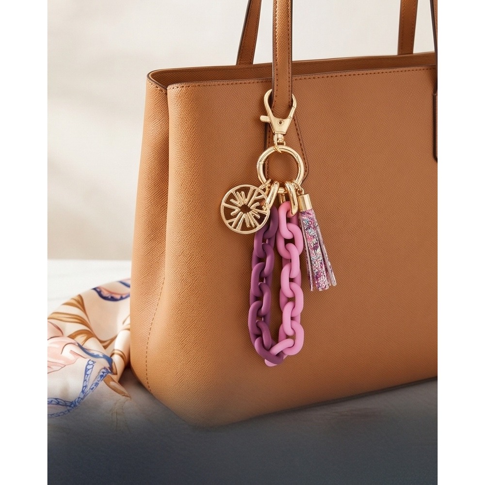 Lilly Pulitzer Marena Cherry Resin Chain Keychain Pink Purple Tassel Gold Charm